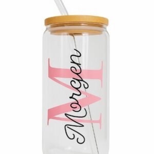 uniquelypersonal_GlassTumbler with straw_nameinitial